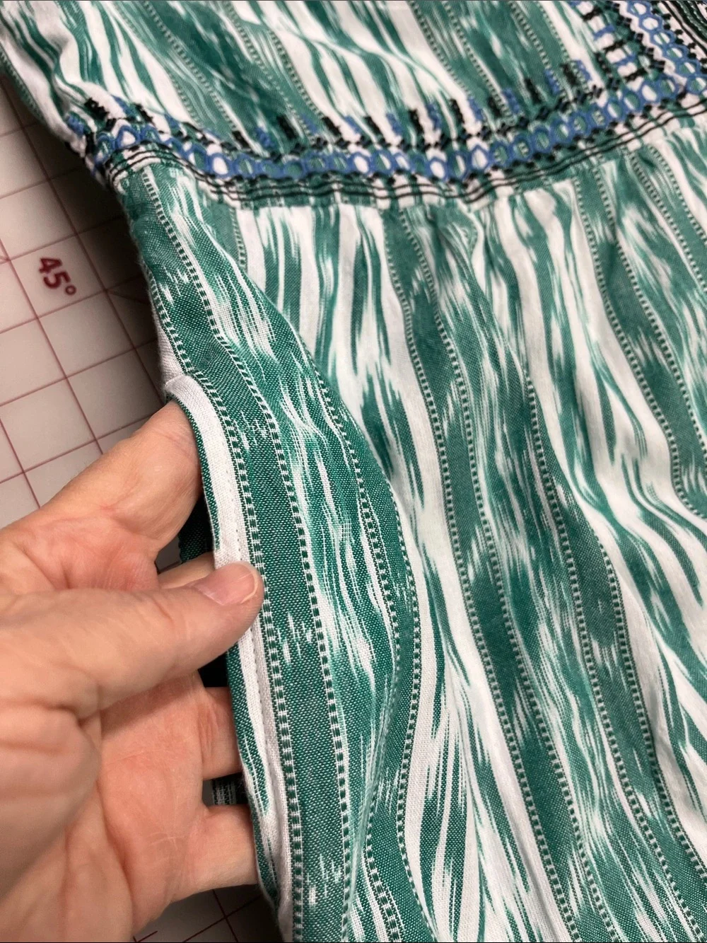J. JILL Summer Casual Sleeveless V-Neck Embroidered Teal & White Print Dress LP